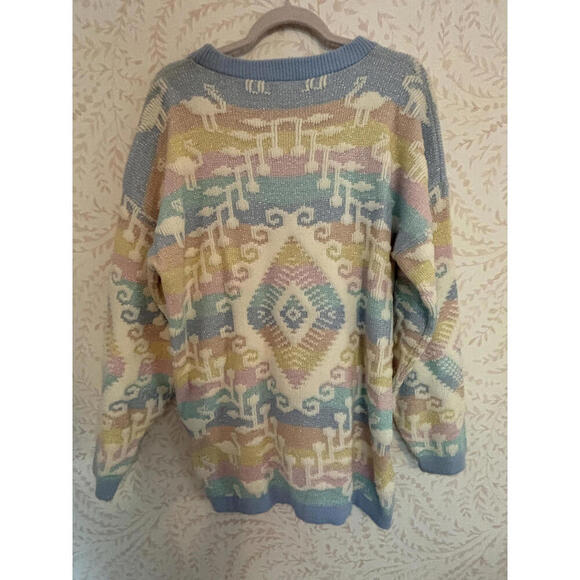 80's Vintage Pastel Geometric Lurex Rainbow Knit Sweater - Picture 8 of 9